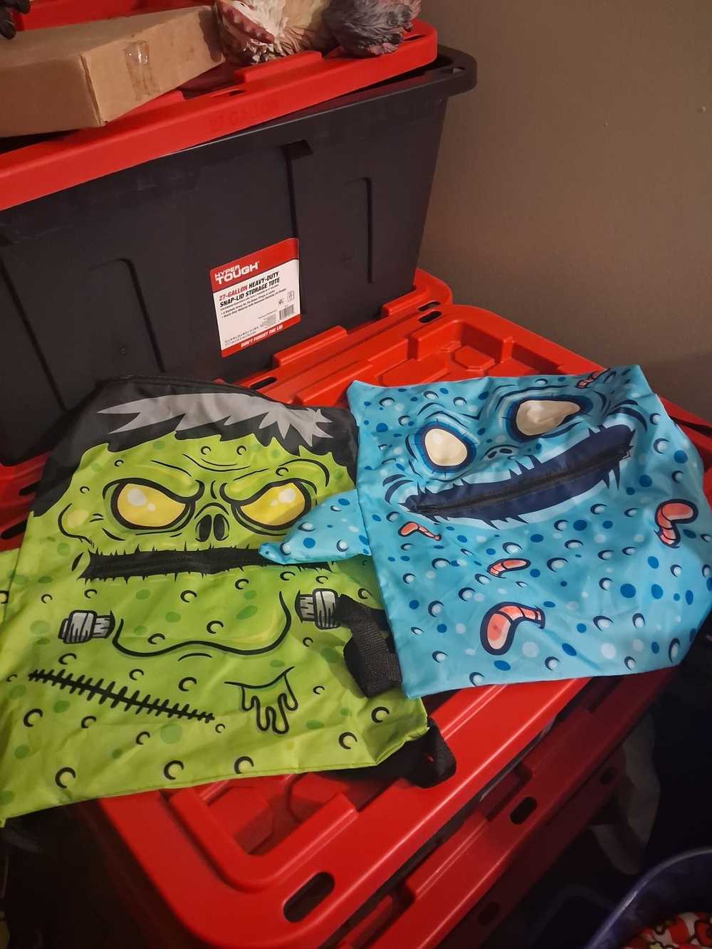 Kids Monster Face Drawstring Backpack - Blue & Green